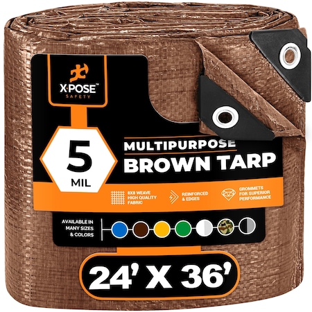 Xpose Safety Tarp, 24 ft x 36 ft, 5 mil, Brown, Polyethylene BRT-2436-X